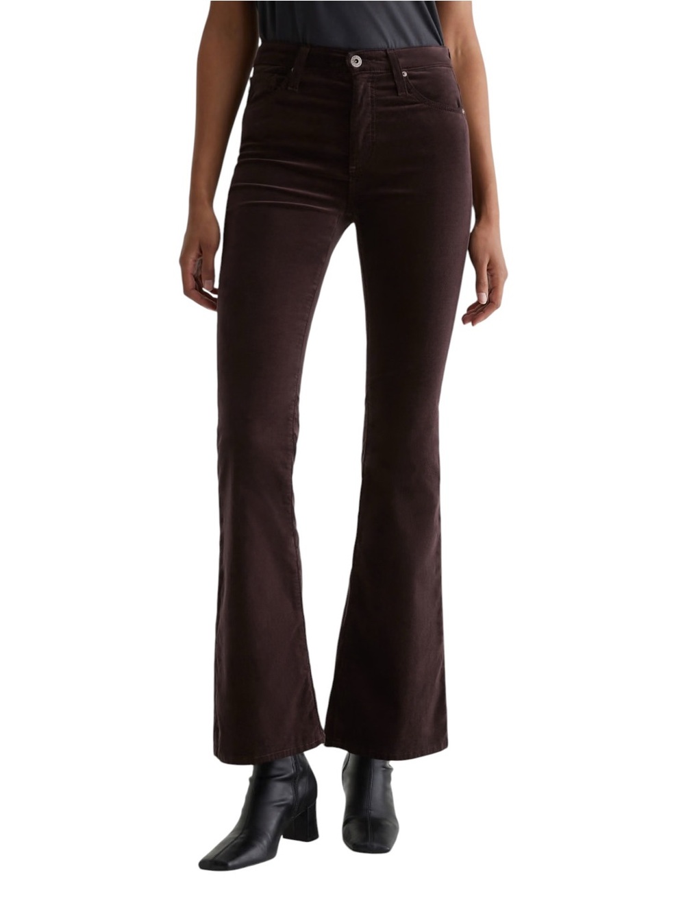 AG Adriano Goldschmied Farrah Velvet Mid Rise Bootcut Jeans Amaretto Noir 24